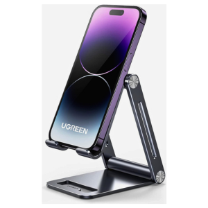 UGREEN Adjustable Phone Stand, Portable Cell Phone Stand for Desk, Aluminum Metal Phone Holder, Compatible with iPhone 14/13/12/11 X Xr Pro Max, Google Pixel, Samsung Galaxy S, Gray