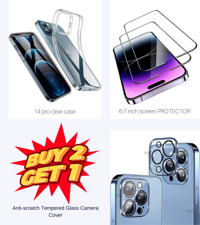 COMBO OFFER -Ultra Thin iPhone 14 Pro Max Clear Case/  2 Pack iPhone 14 Pro Max 6.7inch Screen Protectors Anti-Bubble Ultra HD Tempered Glass Case/  Camera Lens Protector for iPhone 14 Pro Max   (FOR