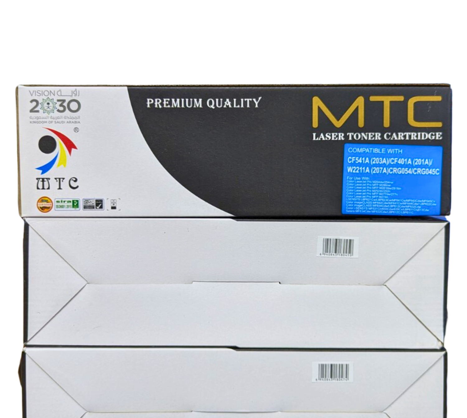 MTC PREMIUM QUALITY Laser Toner Cartridge COMPATIBLE WITH  CF541A (203A)/CF401A (201A)/ W2211A (207A)CRG054/CRG045C  For Use With:  Color LaserJet Pro M254dw/254nw  Color LaserJet Pro MFP M280nw Color