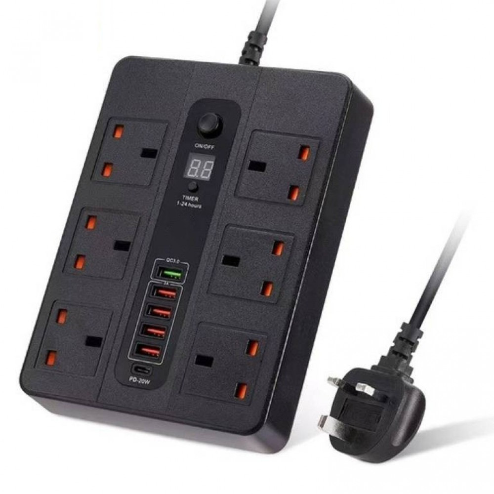 A 3-meter smart power cord with a timer and a PD port that supports fast charging, black color