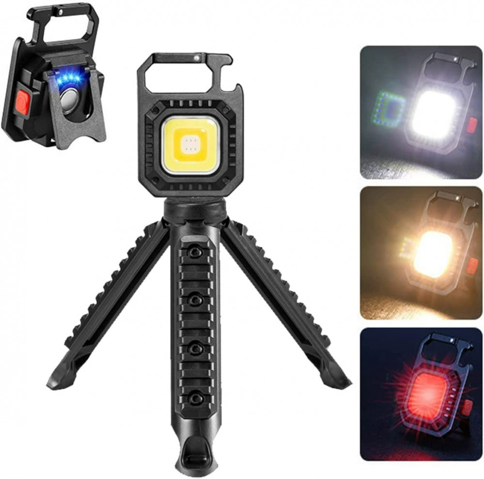 2 ultra-bright COB LED flashlights with magnetic base, flashlight tripod and rechargeable keychain