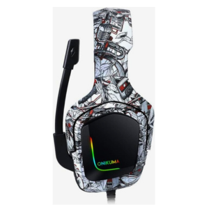 Onikuma k20 white gaming headset with surround sound ps4 headphones with mic works with xbox one pc,rgb lightweight soft earmuffs & volume control, middle