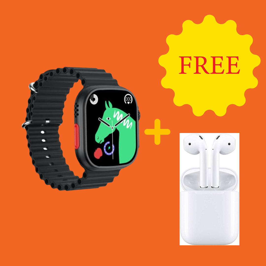 Smart Watch Ultra 8 49MM Space Aluminum Case/ Free- Mini Pro4 TWS Wireless Bluetooth 5.0 Earphones White