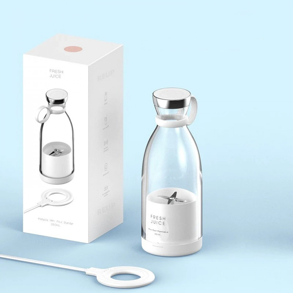 Smart portable blender and liquid container, 350 ml, with wireless charging, white color