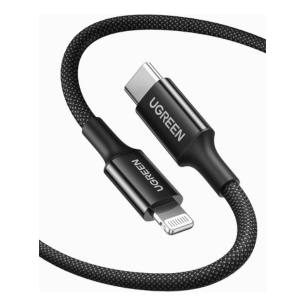 UGREEN iPhone Charger Cable 1M [MFi Certified] iPhone Cable Nylon Braided USB C to Lightning Cable 20W Fast Charing for iPhone 14/14 Pro/14 Plus /14 Pro Max, ipad Pro, iPhone 8-13 All Series-Black