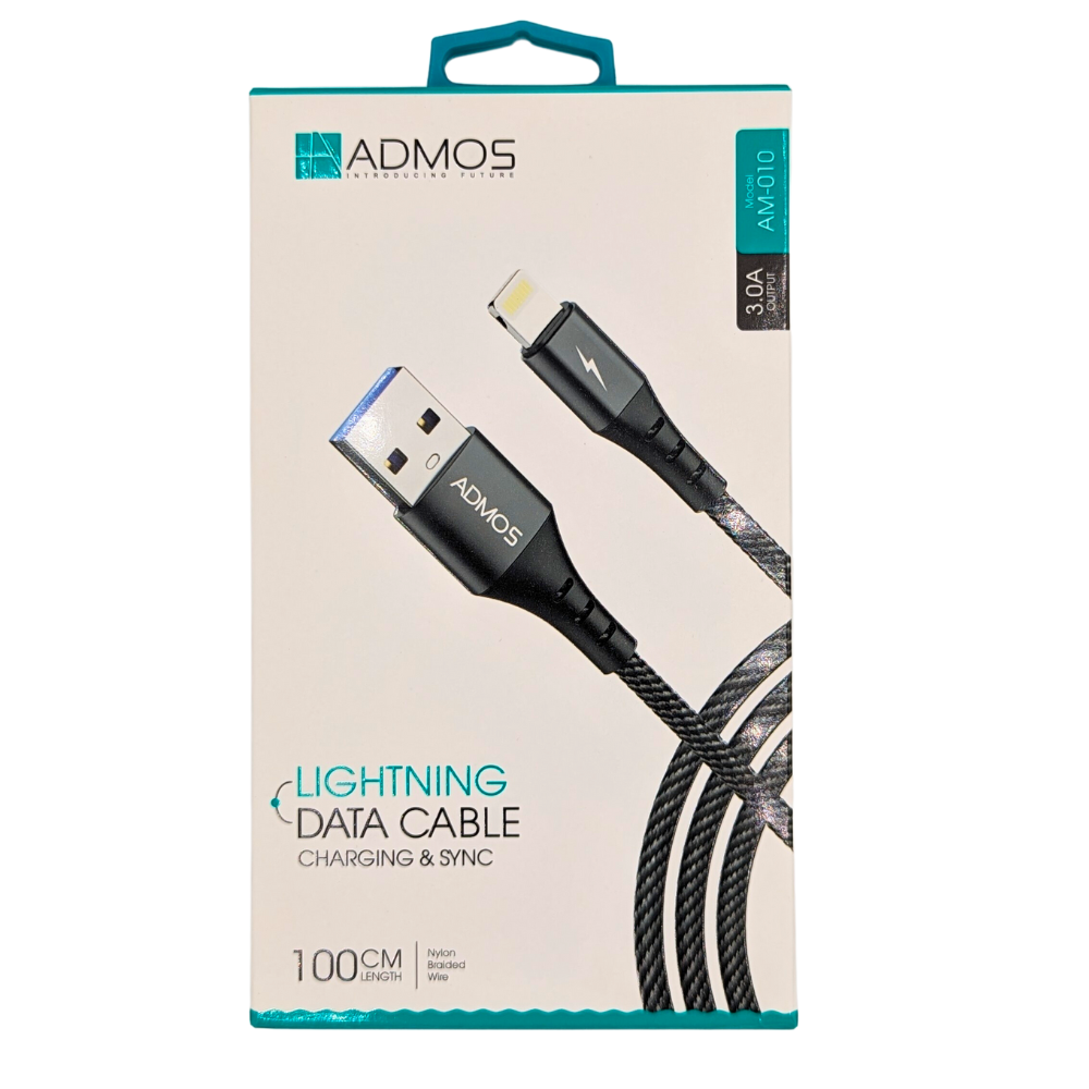 ADMOS, LIGHTNING DATA CABLE CHARGING & SYNC 100CM LENGHT NYLON BRALDED WIRE