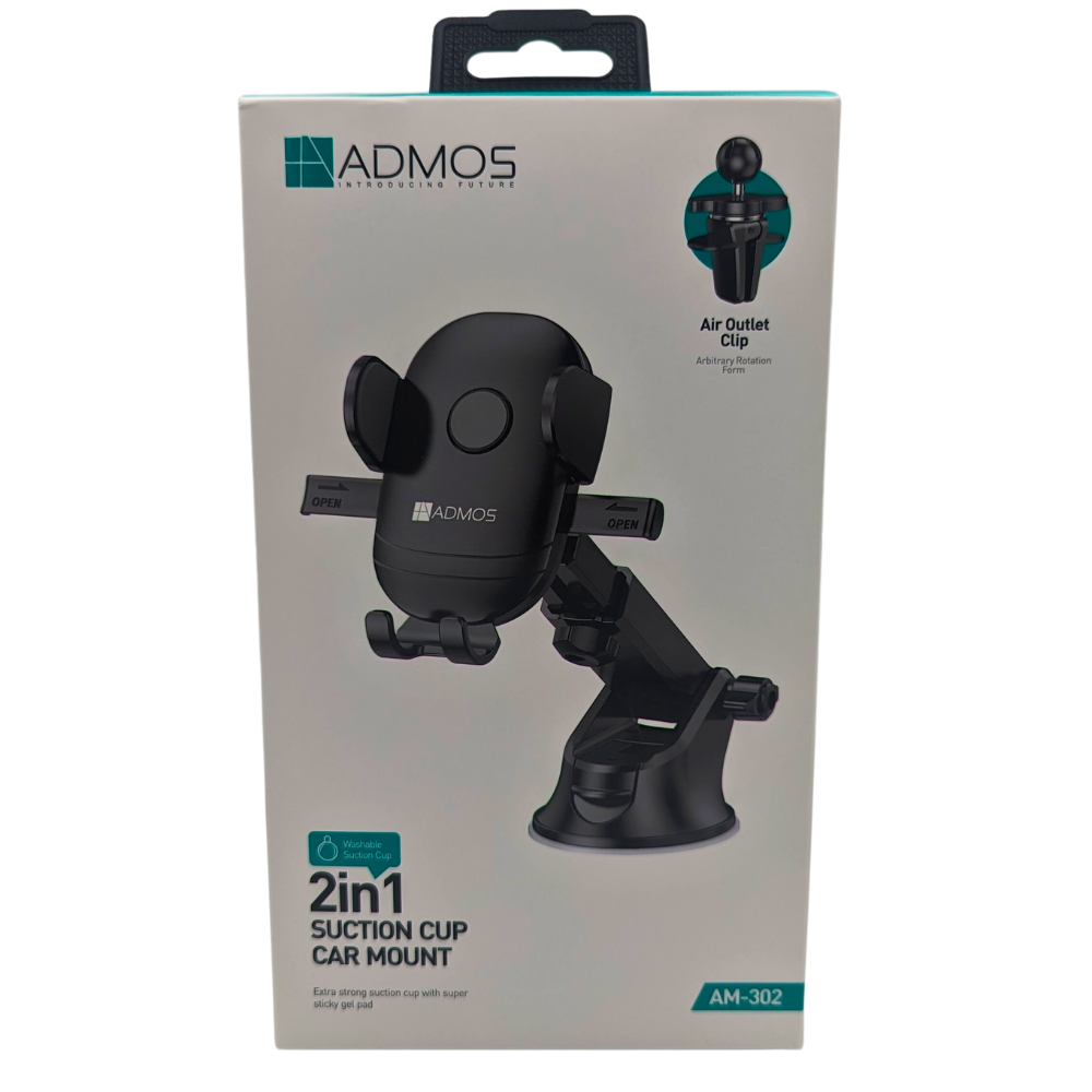 2 In1 Suction Cup Car Mount Universal 360 Degree Adjustable Phone Holder Black