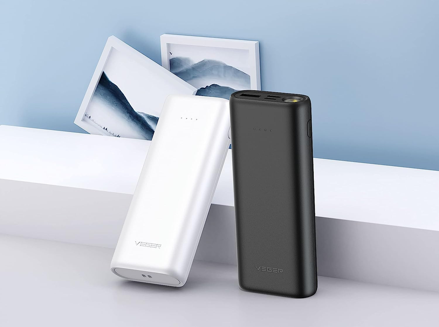 VEGER power bank 10000mAh with LED torching, Slim Portable Power bank 10000mAh for mobile phones charge, Dual input ports 5V 2A mini size Power bank 10000mAh (Black)