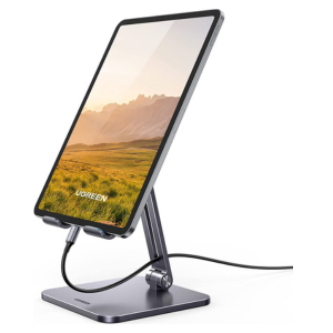 UGREEN Metal iPad Stand Foldable Tablet Stand iPad Holder Stand Adjustable Mobile Phone Holder Compatible with iPad Pro 12.9 2022 iPad Air/iPad mini/iPhone 14 Pro Max Samsung Galaxy Tab Silver