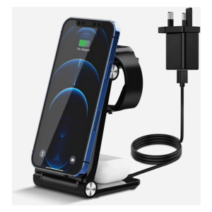 Premium AccLoo Wireless Charger, 3 in 1 Foldable Charging Dock 15W Fast Wireless Charger Station for iPhone 14/13/12/11/Pro/XS/XR/X/8, Samsung, Apple Watch Series, AirPods 3/2/Pro [QC 3.0 Adapter Incl